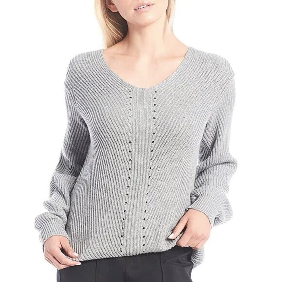 NWT Splendid Cotton Silk Balloon Sleeve V-Neck Pullover Statement Sweater - Picture 1 of 3